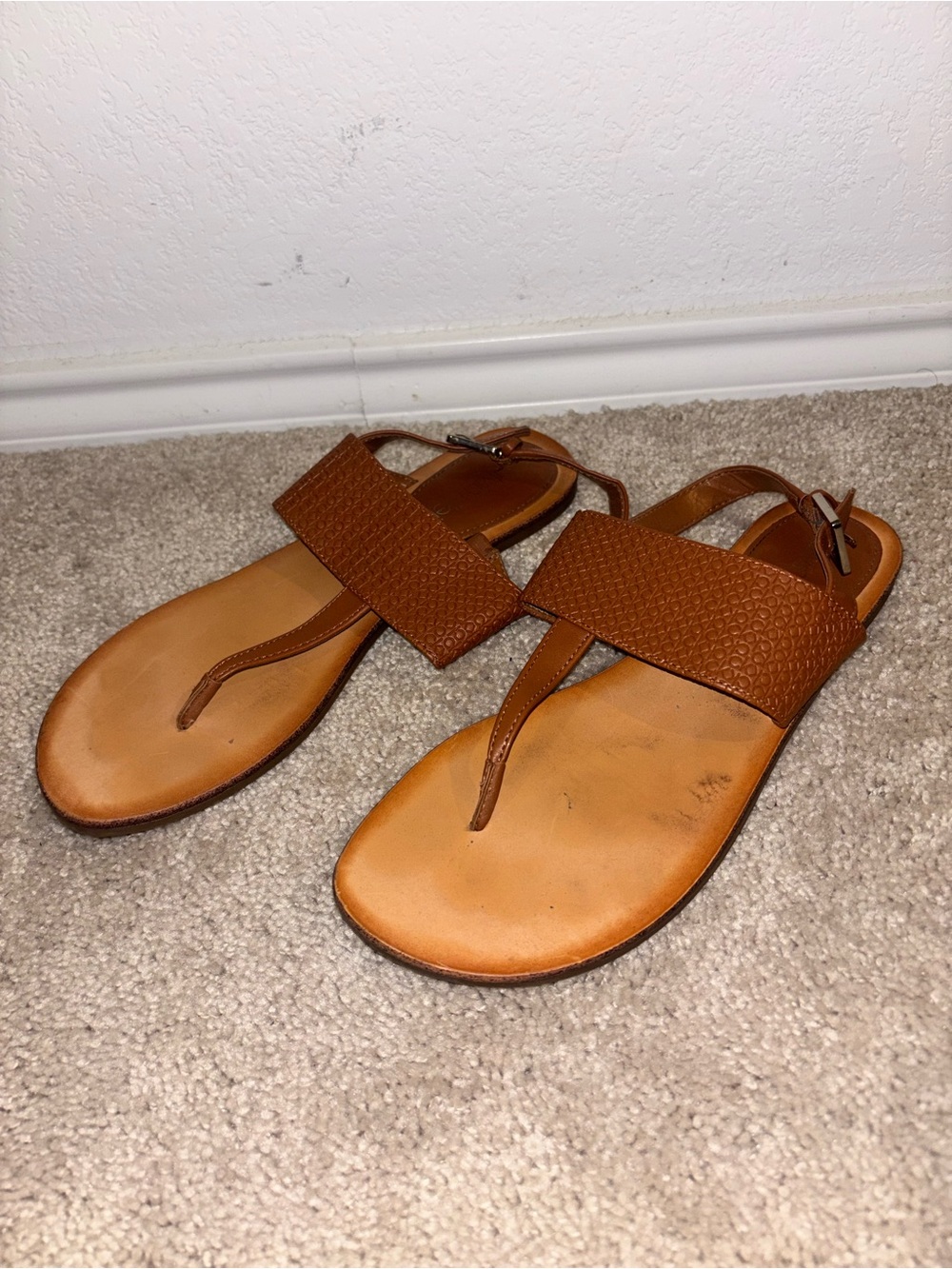 Calvin Klein Tan Brown Textured Strap Women’s Sandals